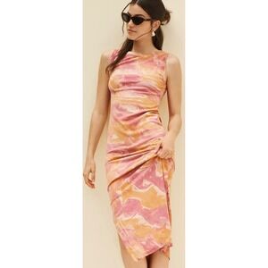 Electric & Rose Donna Sleeveless Midi Dress Pink‎ Marble Print Size Medium